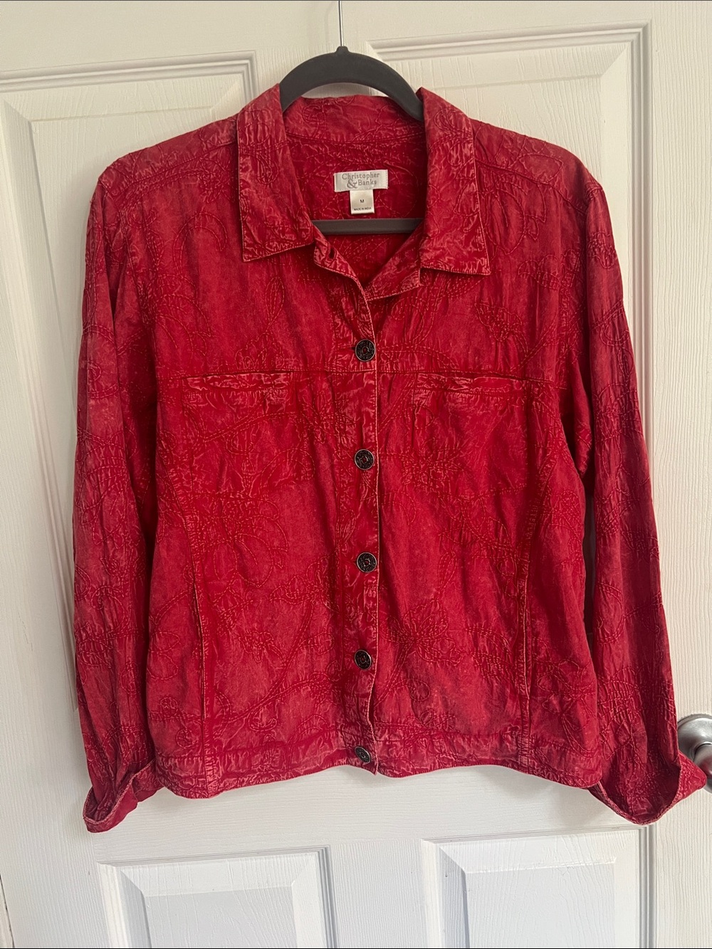 Christopher & Banks Red Button-Front Women's Shirt Jacket-SZ M